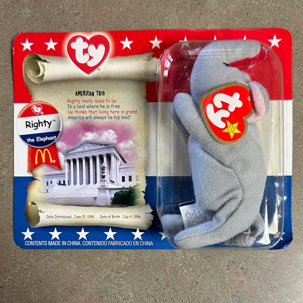 2000 McDonald’s Ty Righty the Elephant Plush Teenie Beanie Baby
